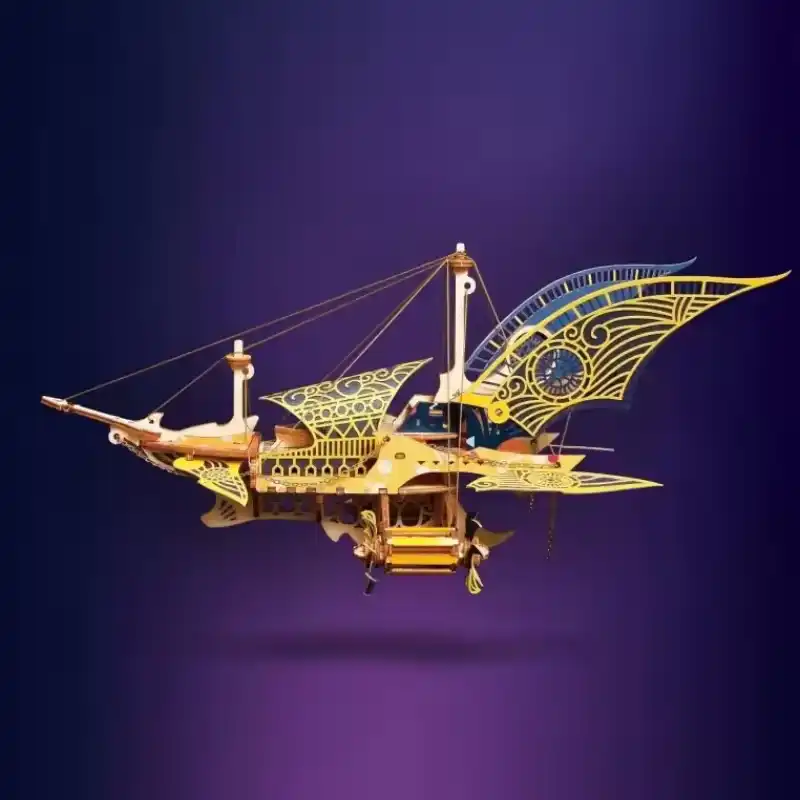 DIY Steampunk Fantasy Epic Style Spaceship 3D Wooden Puzzle Toy Model Building Block Kits Gift