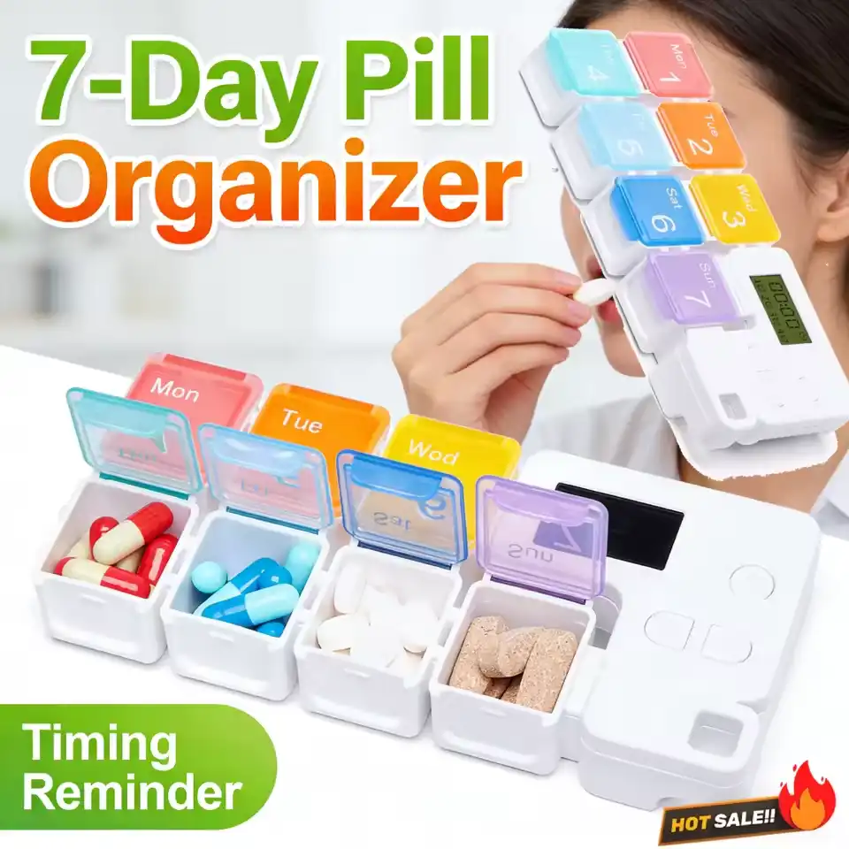 Drug Storage Alarm Box Weekly Pills Drug Container Electronic Medicine Timing Alarm Box Reminder Week